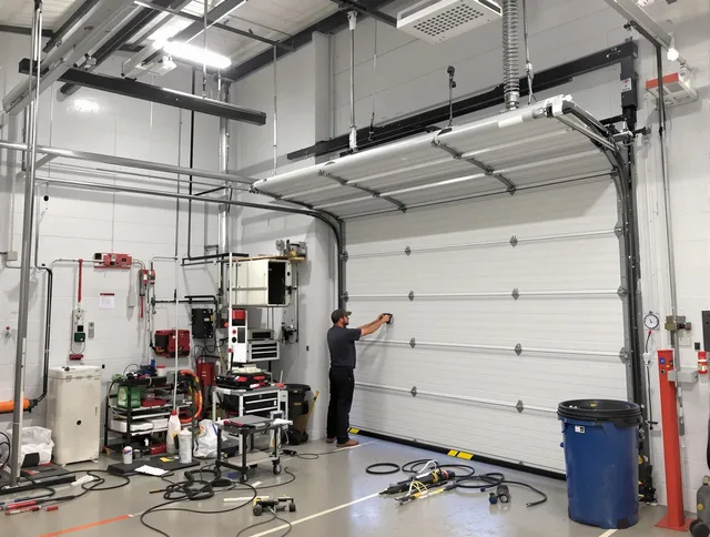 Rincon Garage Door Repair certified technician performing commercial door repair at a Rincon business facility