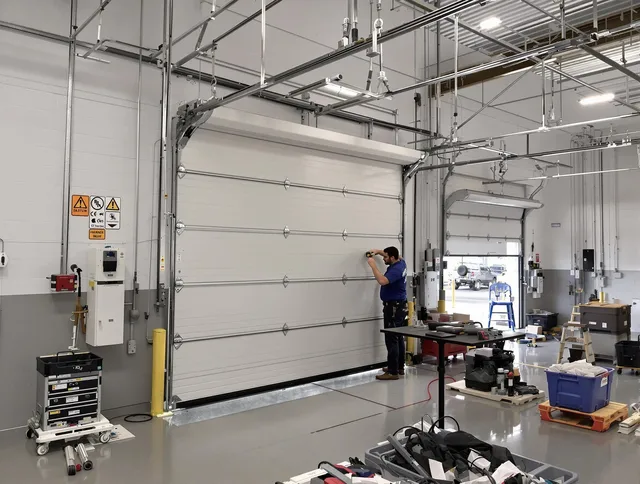 Commercial garage door repair being performed by Rincon Garage Door Repair expert in Rincon