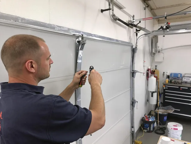 Before and after garage door dent repair by Rincon Garage Door Repair in Rincon